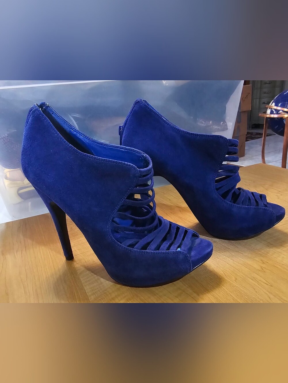ALDO Royal Blue Genuine Suede Strappy Peep-Toe Stiletto Booties
